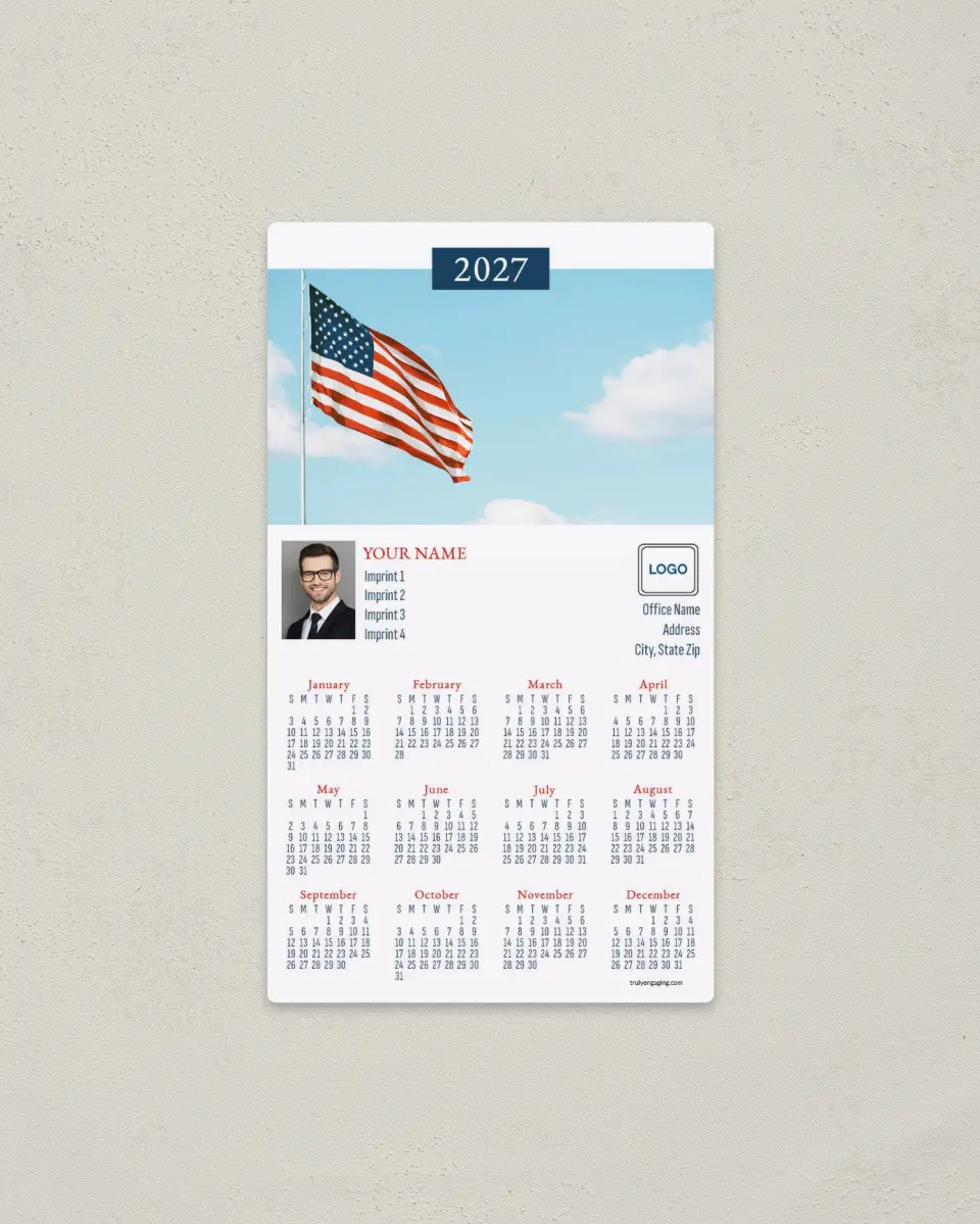 This is a 4" x 7" Full Magnet Calendar called Blue Skies printed in full color with a Standard Gloss finish