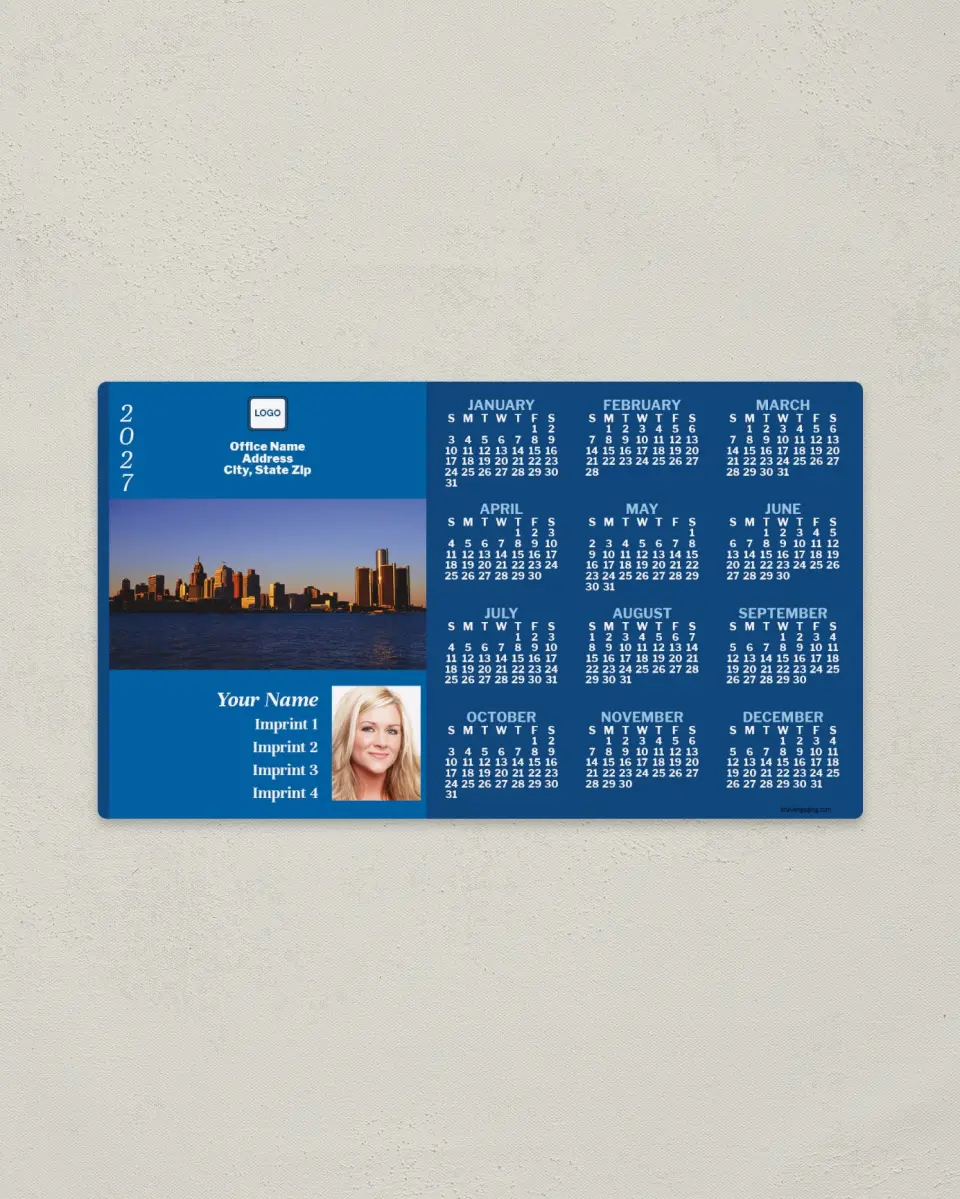 This is a 4" x 7" Full Magnet Calendar called Detroit printed in full color with a Standard Gloss finish