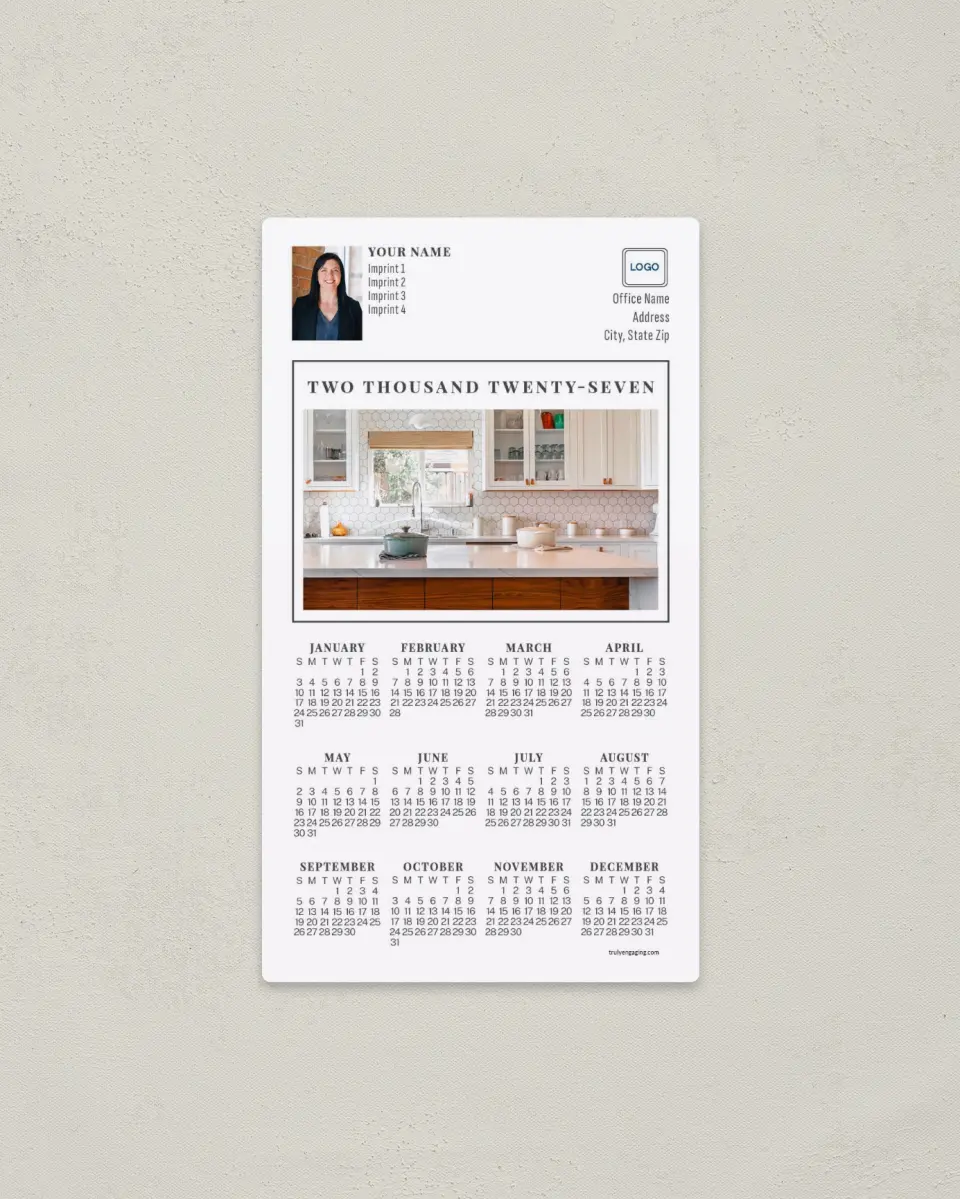 This is a 4" x 7" Full Magnet Calendar called Open Plan printed in full color with a Standard Gloss finish