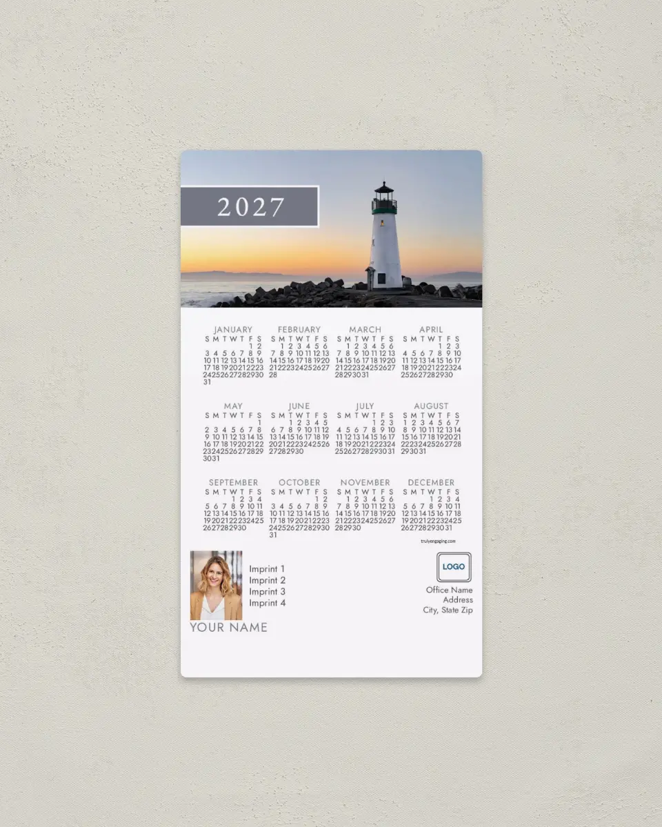 This is a 4" x 7" Full Magnet Calendar called Gentle Lighthouse printed in full color with a Standard Gloss finish