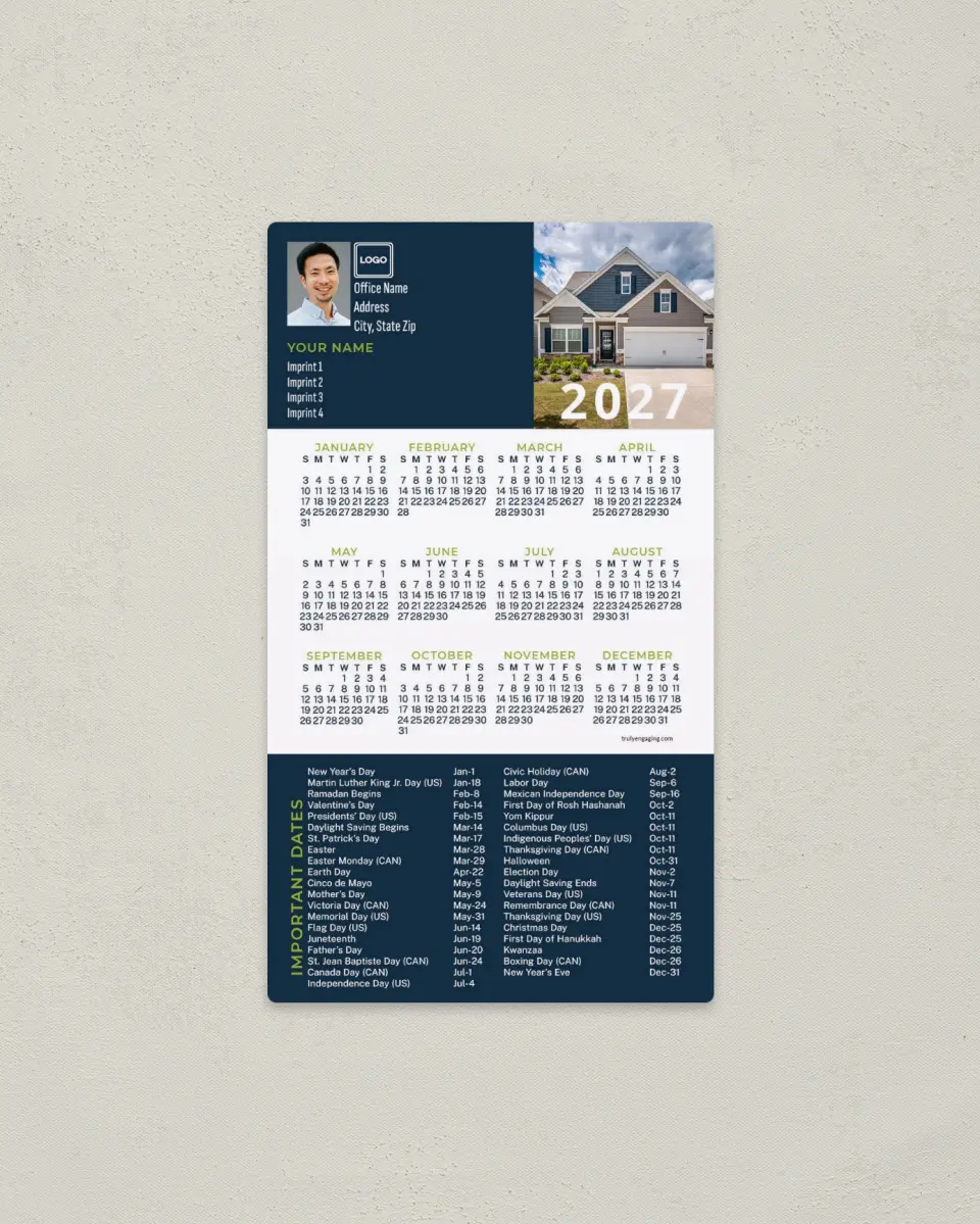 This is a 4" x 7" Full Magnet Calendar called Listed Home printed in full color with a Standard Gloss finish