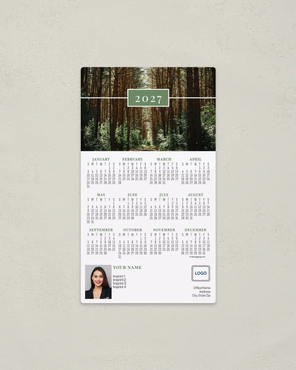 This is a 4" x 7" Full Magnet Calendar called Pine Forest printed in full color with a Standard Gloss finish