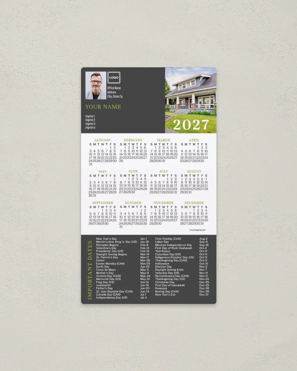 This is a 4" x 7" Full Magnet Calendar called Listed Dates printed in full color with a Standard Gloss finish