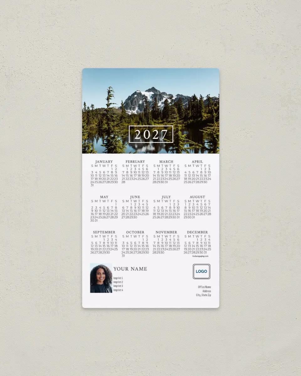 This is a 4" x 7" Full Magnet Calendar called Serene Vista printed in full color with a Standard Gloss finish
