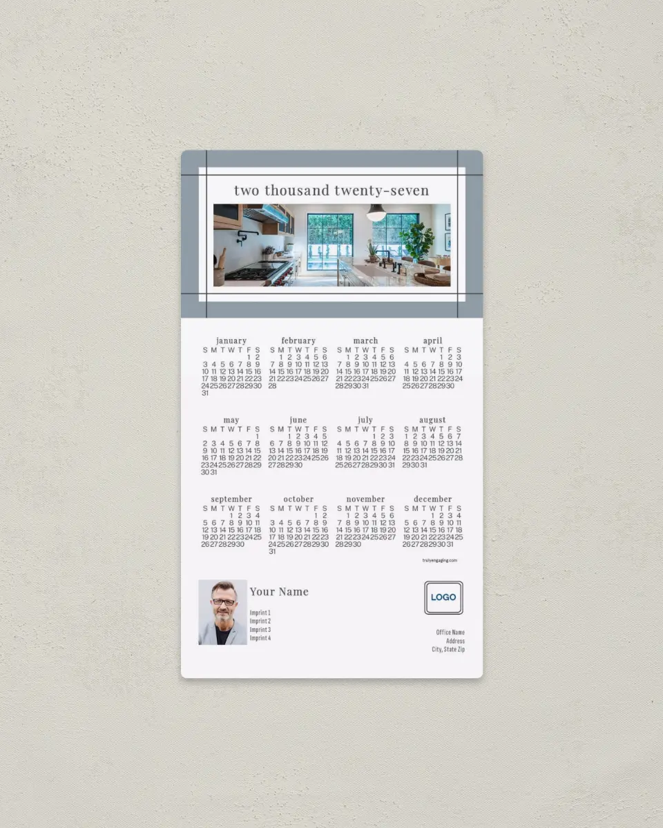 This is a 4" x 7" Full Magnet Calendar called Clean Border printed in full color with a Standard Gloss finish