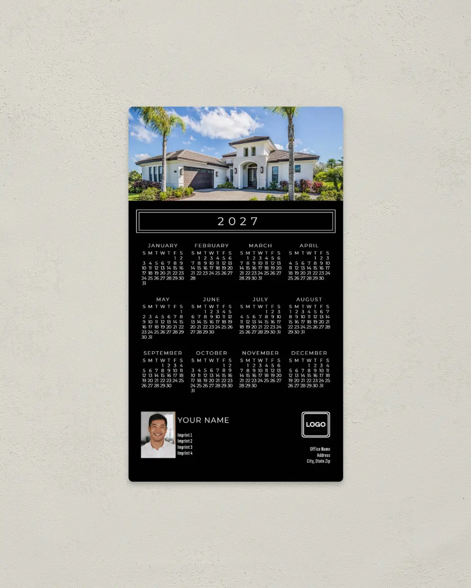 This is a 4" x 7" Full Magnet Calendar called Photo Listing printed in full color with a Standard Gloss finish