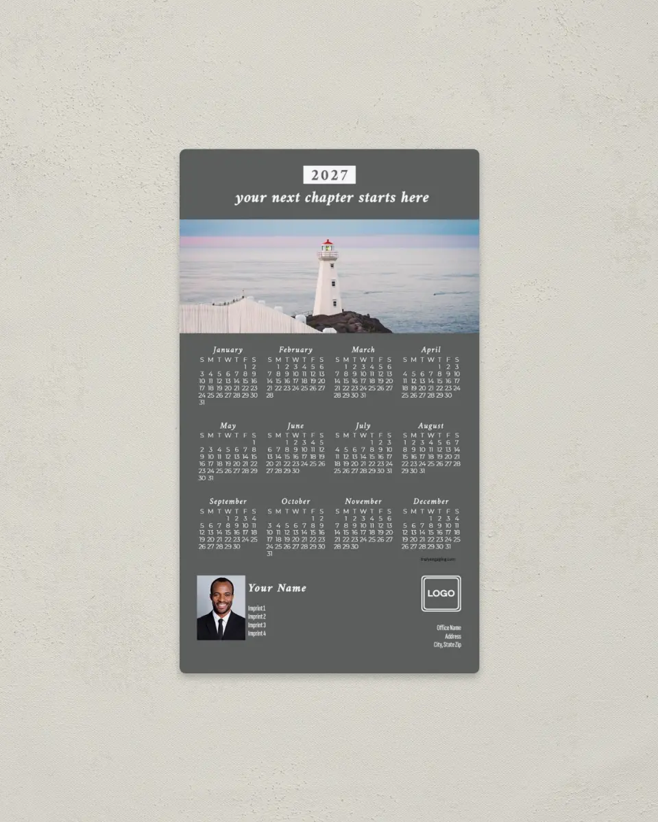 This is a 4" x 7" Full Magnet Calendar called Lighthouse Scene printed in full color with a Standard Gloss finish