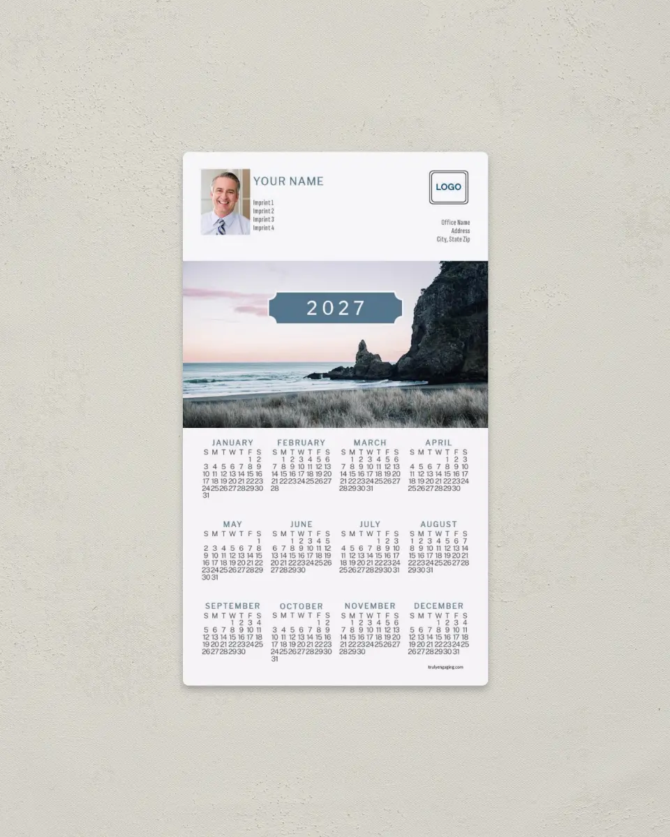 This is a 4" x 7" Full Magnet Calendar called Beach Scene printed in full color with a Standard Gloss finish