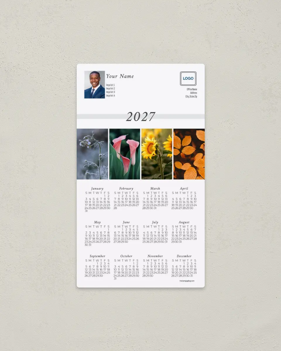 This is a 4" x 7" Full Magnet Calendar called Floral Year printed in full color with a Standard Gloss finish