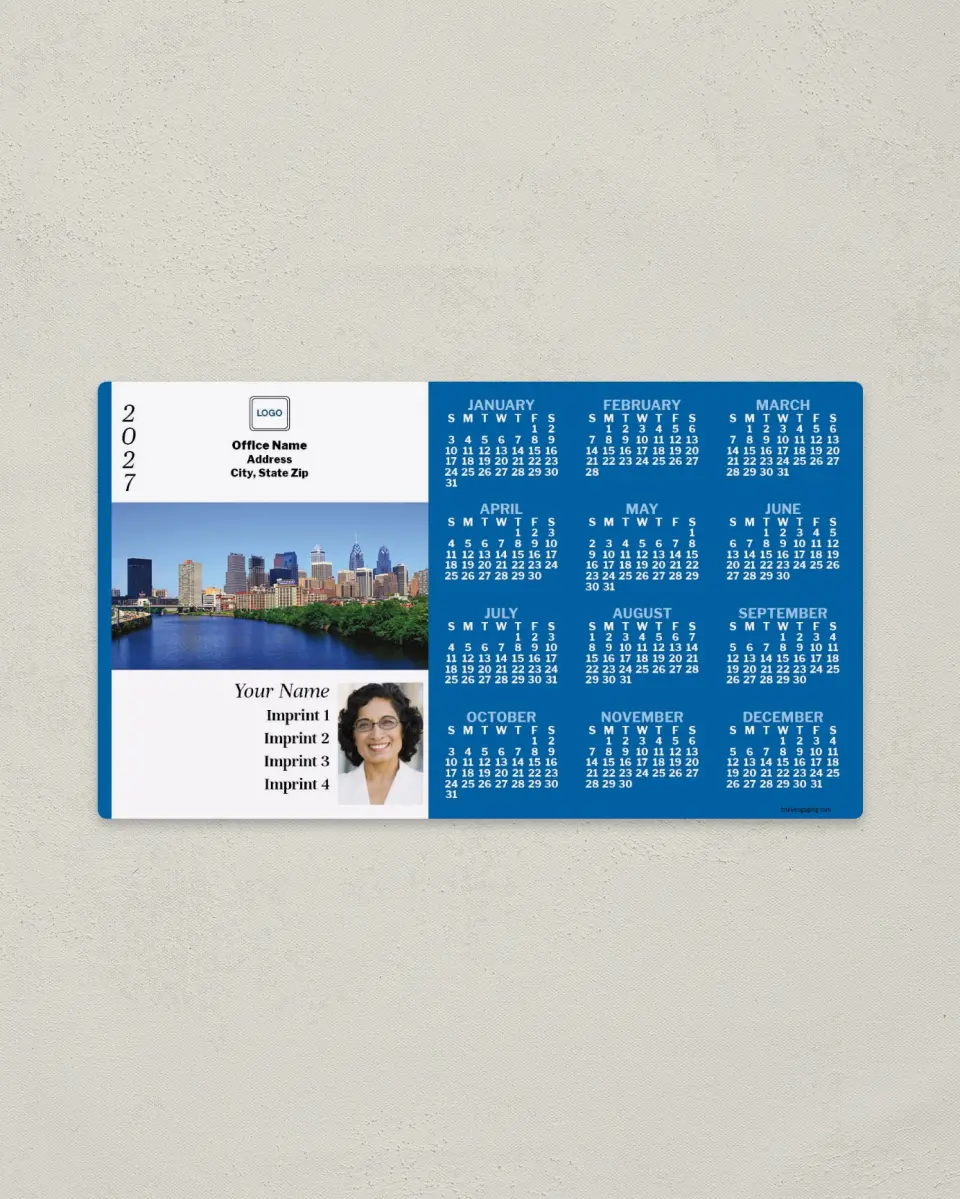 This is a 4" x 7" Full Magnet Calendar called Philadelphia printed in full color with a Standard Gloss finish