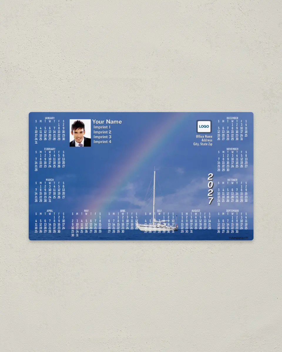 This is a 4" x 7" Full Magnet Calendar called Sailboat and Rainbow printed in full color with a Standard Gloss finish