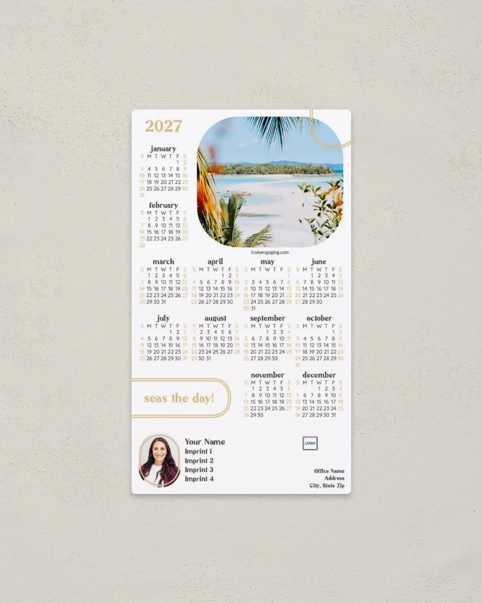 This is a 4" x 7" Full Magnet Calendar called Seas the Day printed in full color with a Standard Gloss finish