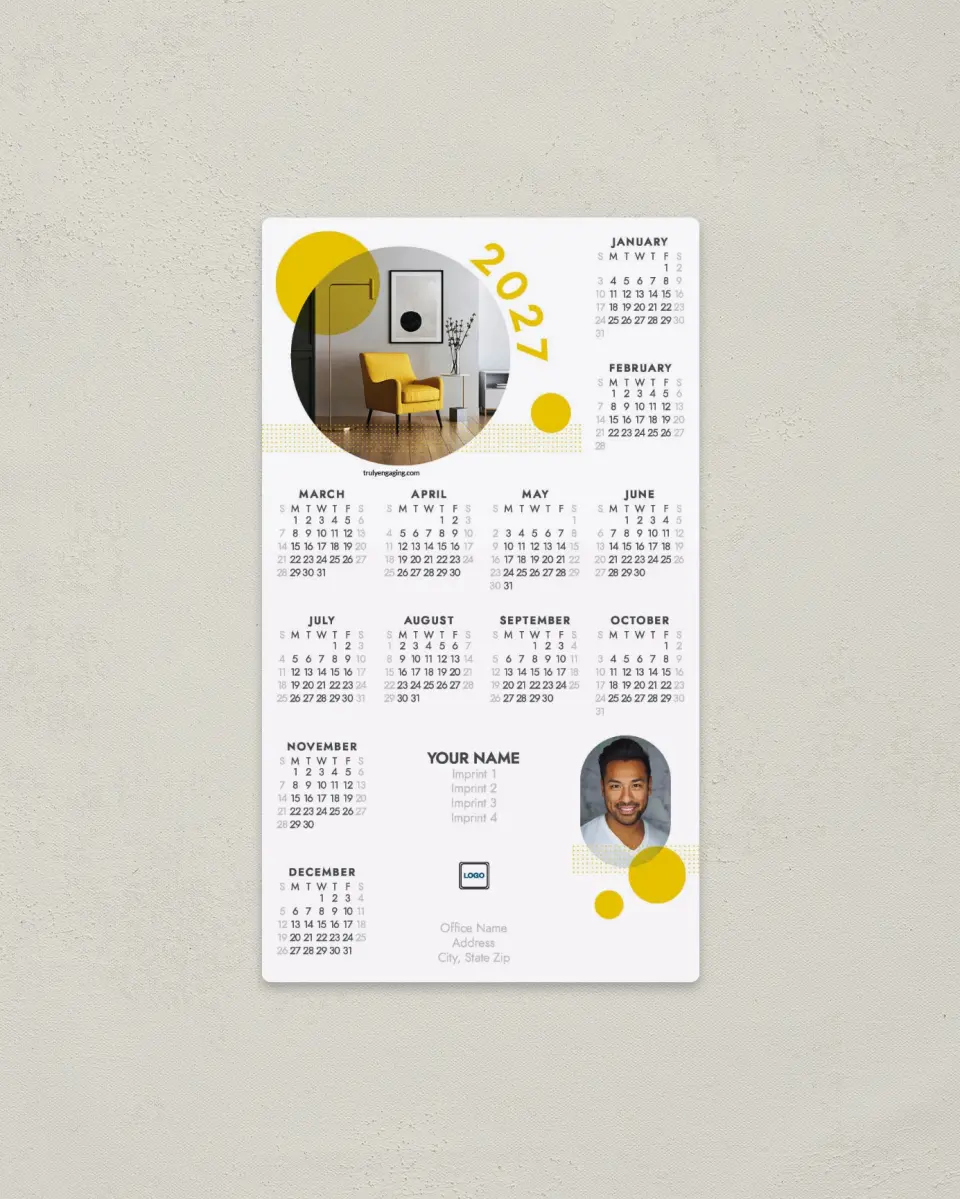This is a 4" x 7" Full Magnet Calendar called Pop Circle printed in full color with a Standard Gloss finish