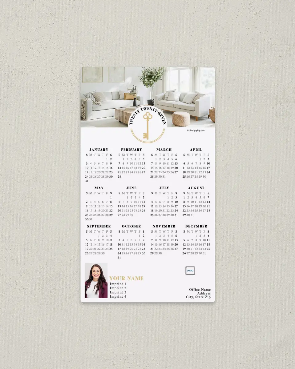This is a 4" x 7" Full Magnet Calendar called House Key printed in full color with a Standard Gloss finish