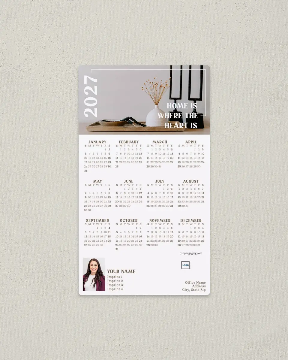 This is a 4" x 7" Full Magnet Calendar called Home Border printed in full color with a Standard Gloss finish