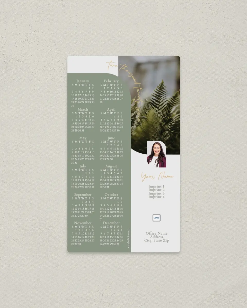This is a 4" x 7" Full Magnet Calendar called Fern Arc printed in full color with a Standard Gloss finish