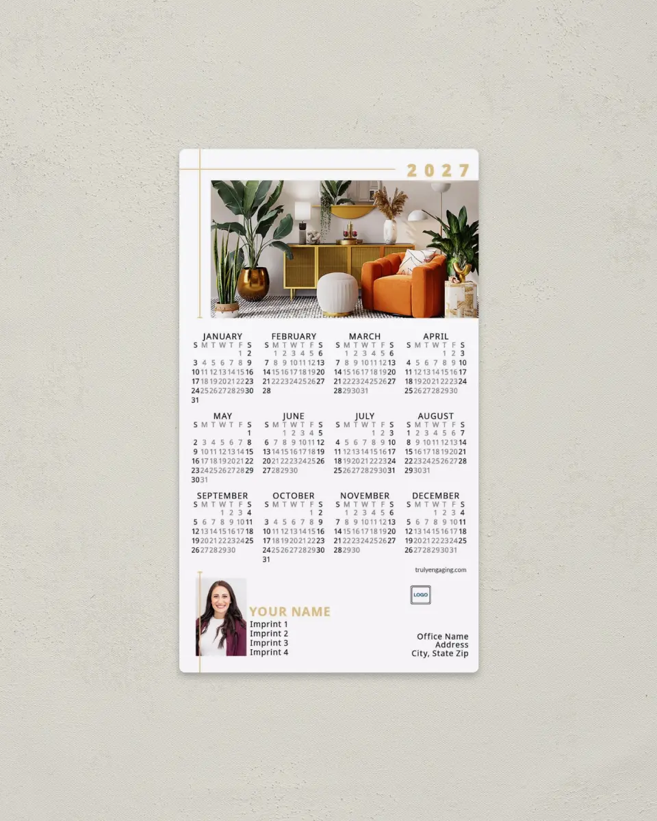 This is a 4" x 7" Full Magnet Calendar called Trim Room printed in full color with a Standard Gloss finish