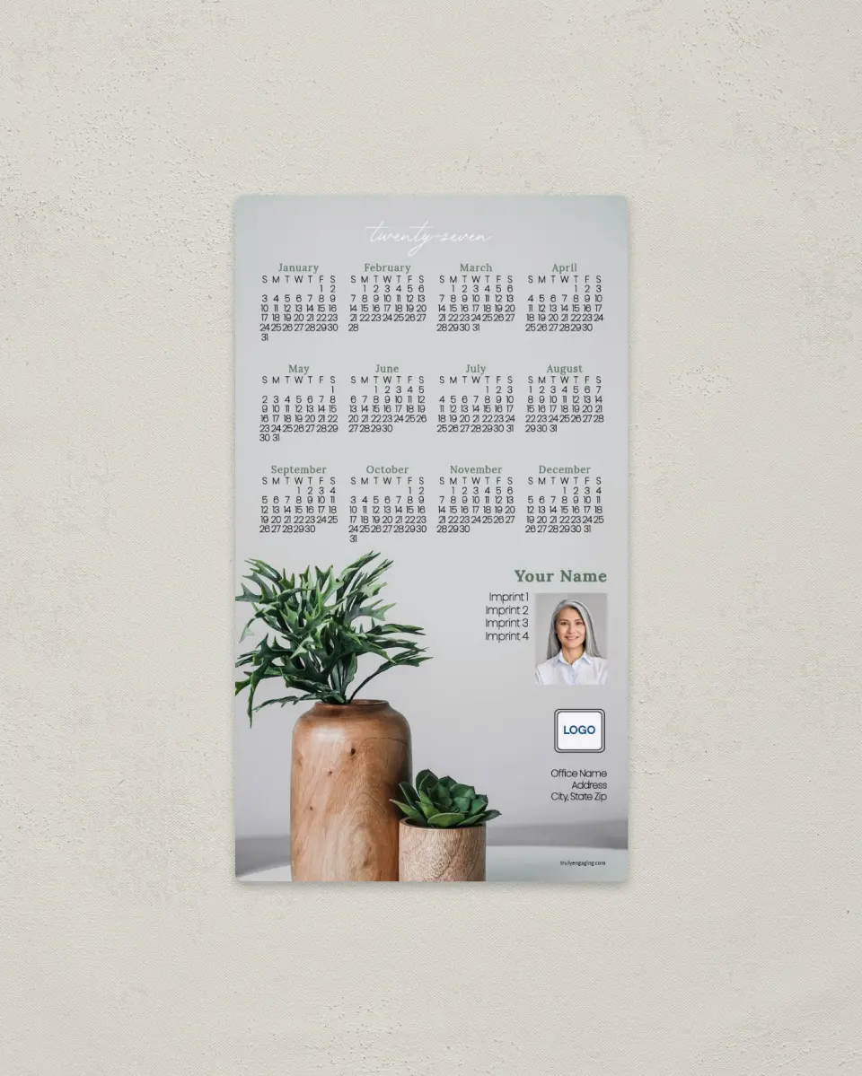 This is a 4" x 7" Full Magnet Calendar called Modern Plants printed in full color with a Standard Gloss finish