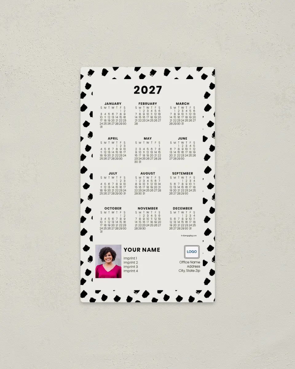 This is a 4" x 7" Full Magnet Calendar called Chic Spots printed in full color with a Standard Gloss finish