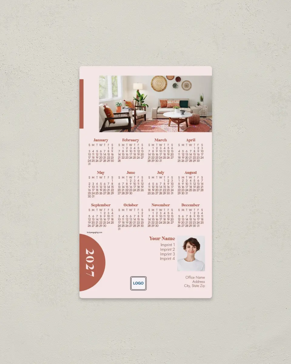 This is a 4" x 7" Full Magnet Calendar called Boho Shapes printed in full color with a Standard Gloss finish