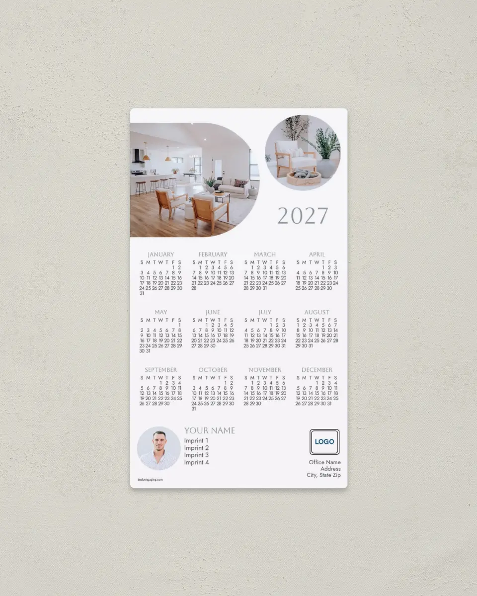 This is a 4" x 7" Full Magnet Calendar called Shapely Home printed in full color with a Standard Gloss finish