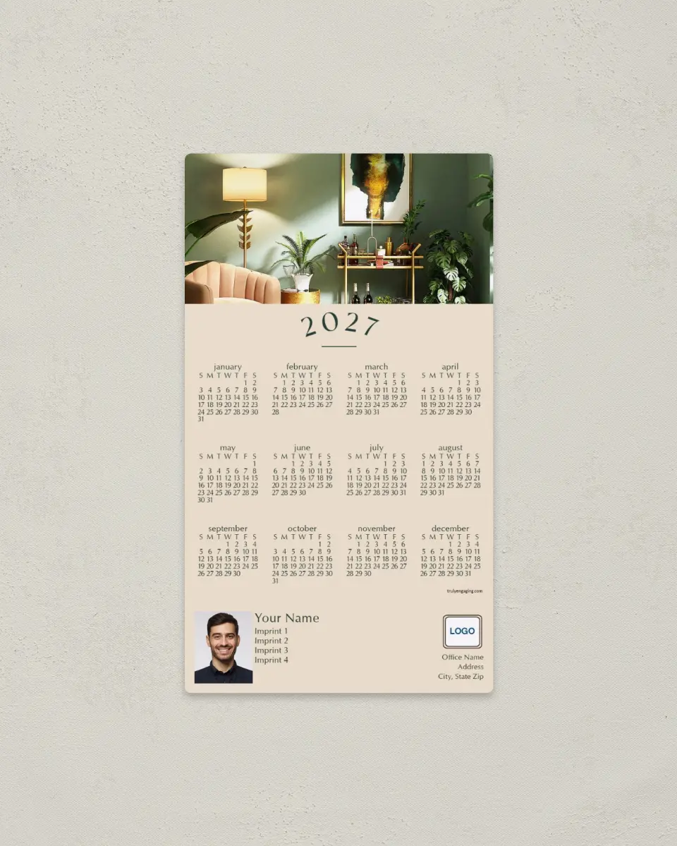 This is a 4" x 7" Full Magnet Calendar called Swanky Style printed in full color with a Standard Gloss finish