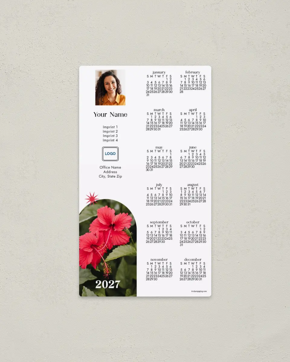 This is a 4" x 7" Full Magnet Calendar called Hibiscus Arch printed in full color with a Standard Gloss finish