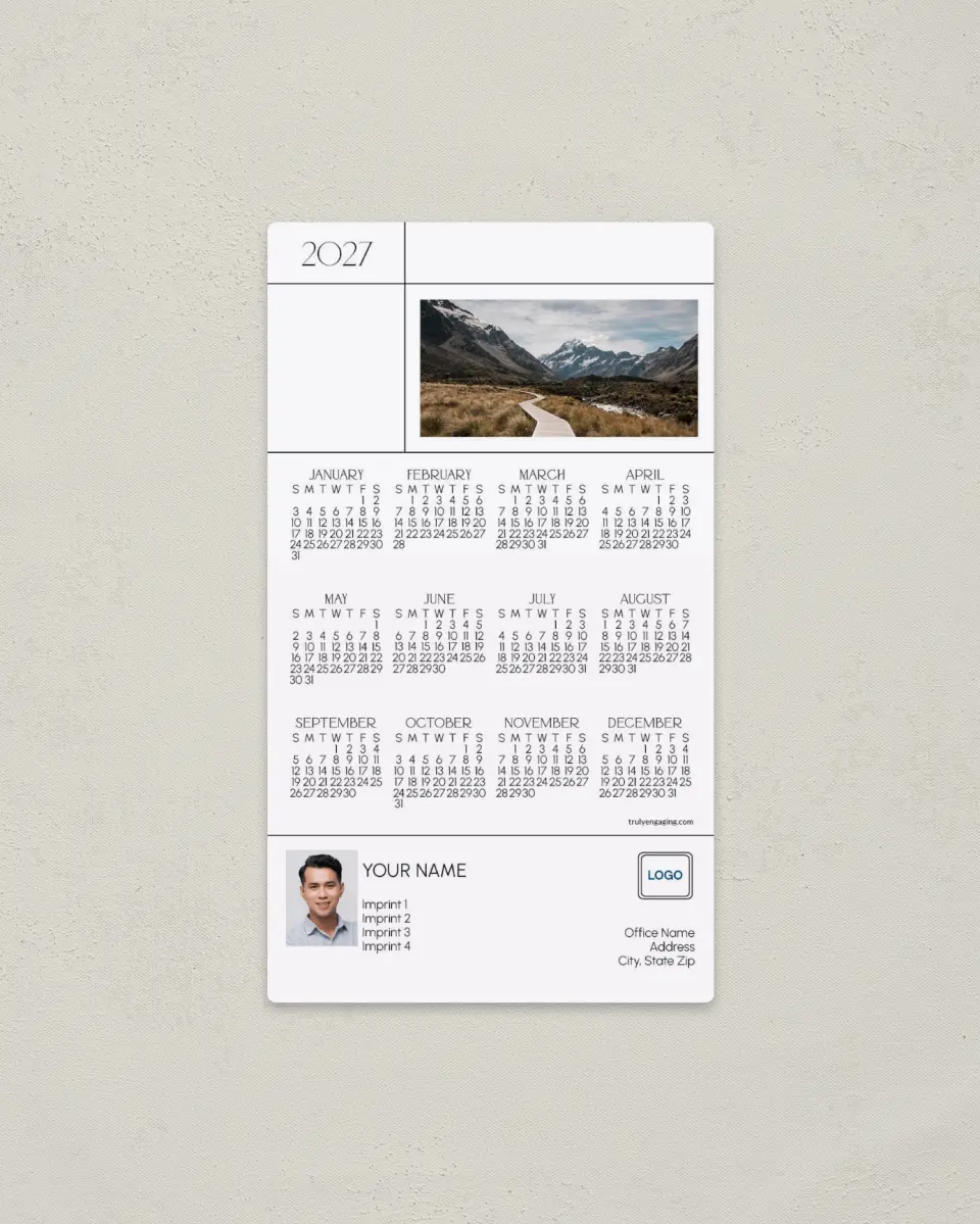 This is a 4" x 7" Full Magnet Calendar called Clean Grid printed in full color with a Standard Gloss finish