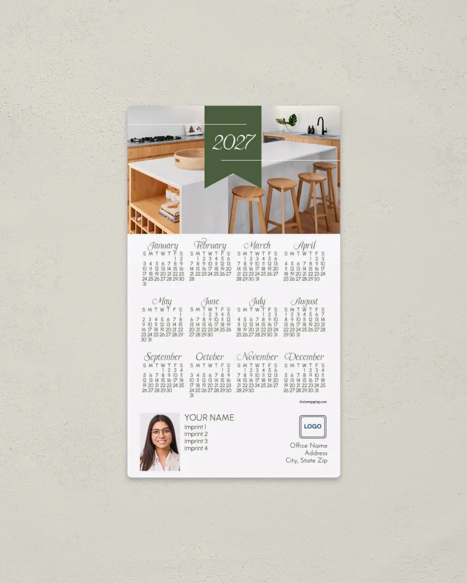This is a 4" x 7" Full Magnet Calendar called Year Pennant printed in full color with a Standard Gloss finish