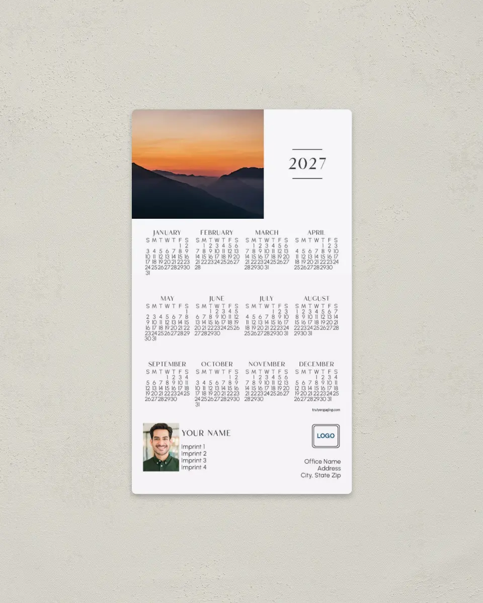 This is a 4" x 7" Full Magnet Calendar called Serene Sunrise printed in full color with a Standard Gloss finish