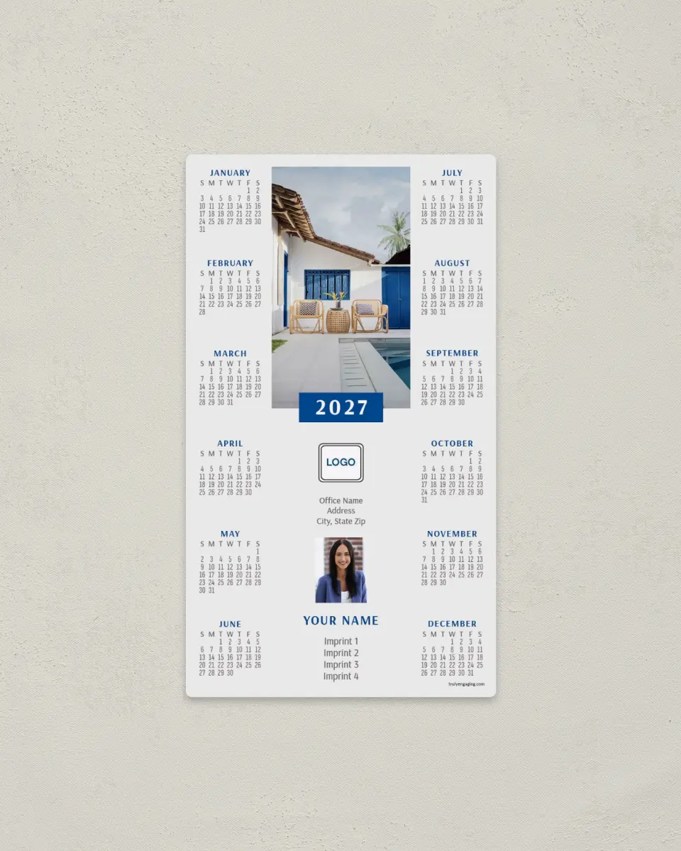 This is a 4" x 7" Full Magnet Calendar called Poolside Oasis printed in full color with a Standard Gloss finish