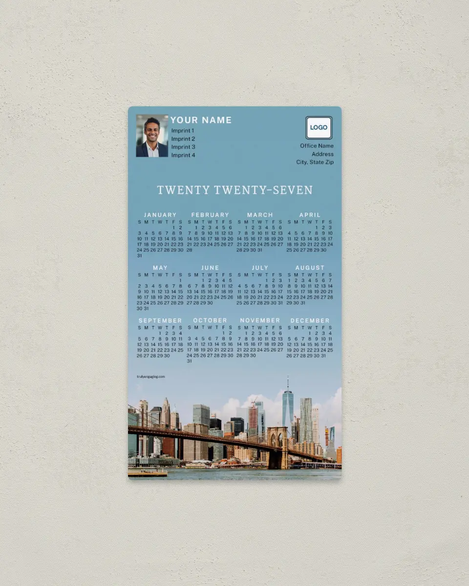 This is a 4" x 7" Full Magnet Calendar called Skyline Splendor printed in full color with a Standard Gloss finish