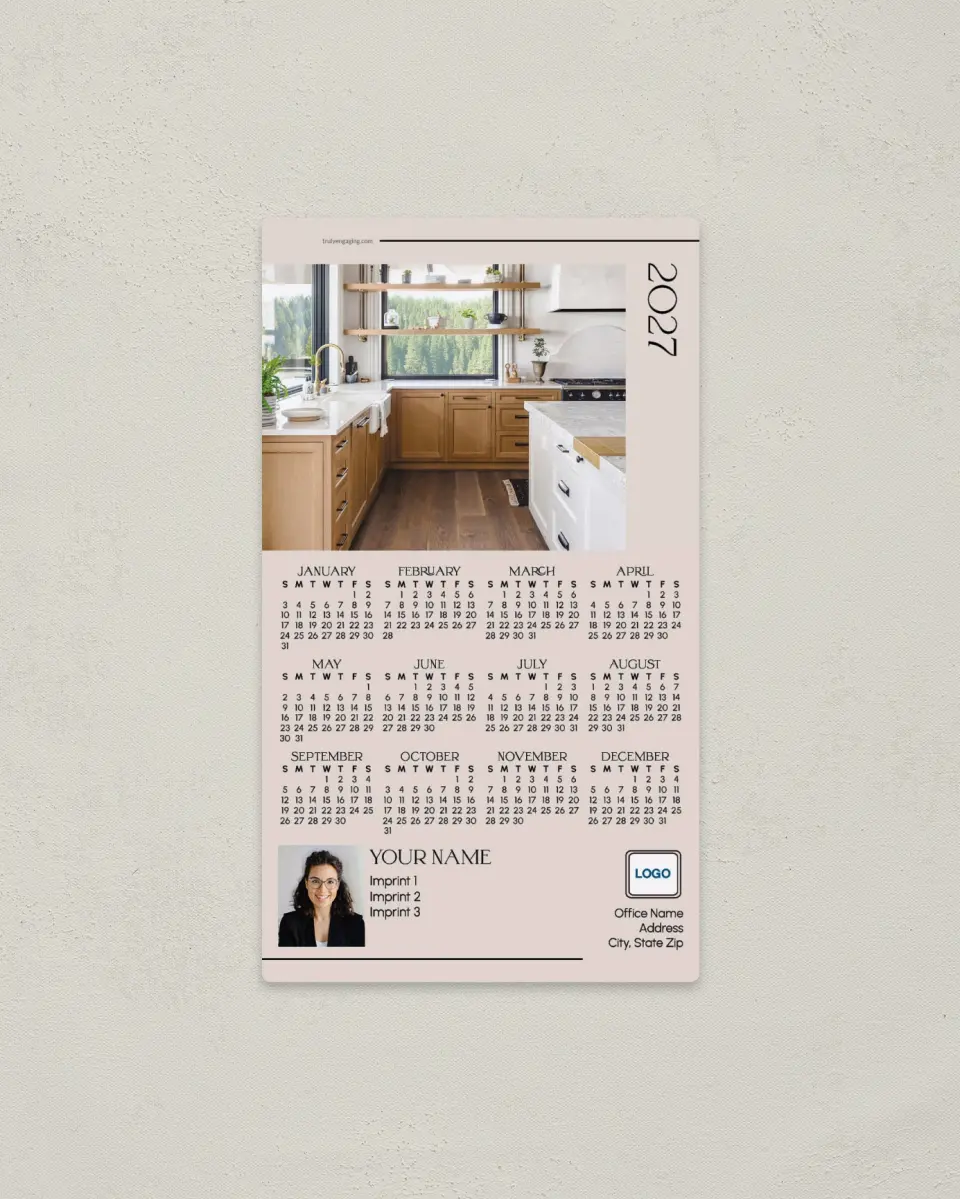 This is a 4" x 7" Full Magnet Calendar called Sleek Spaces printed in full color with a Standard Gloss finish