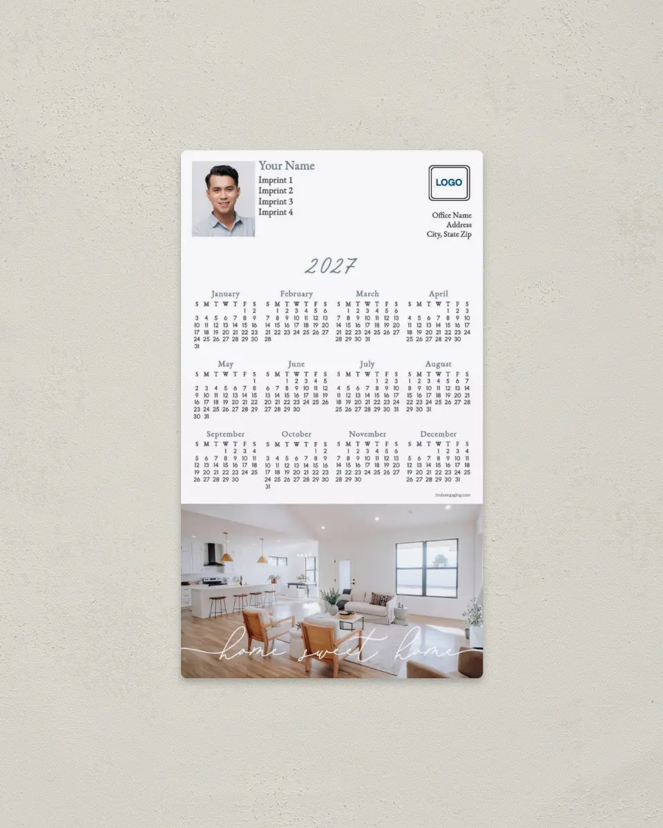 This is a 4" x 7" Full Magnet Calendar called Comfort & Charm printed in full color with a Standard Gloss finish