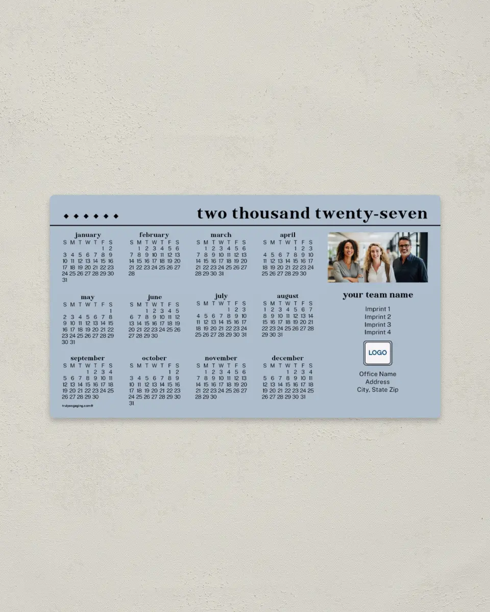 This is a 4" x 7" Full Magnet Calendar called Serenity Slate printed in full color with a Standard Gloss finish