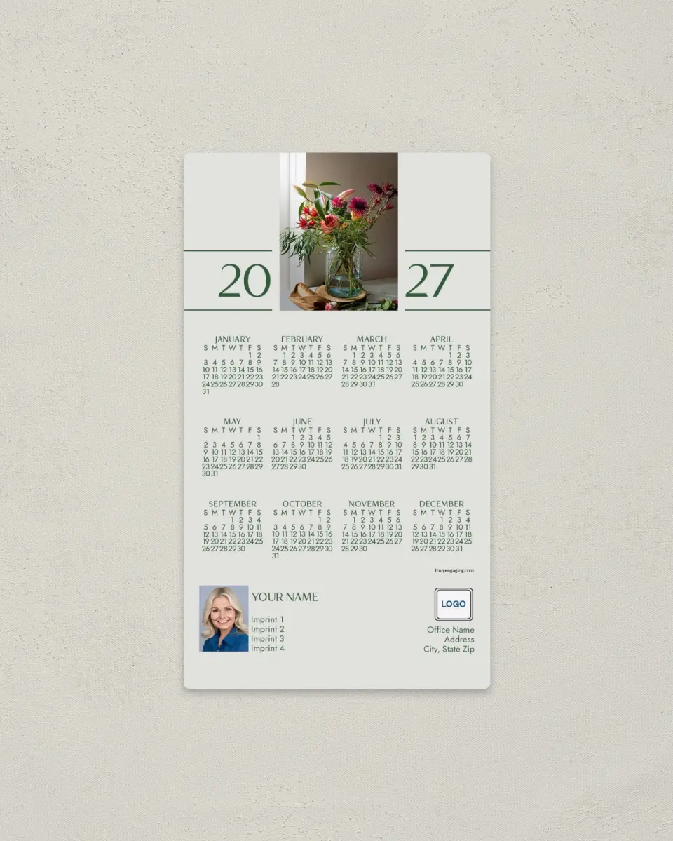 This is a 4" x 7" Full Magnet Calendar called Garden Party printed in full color with a Standard Gloss finish