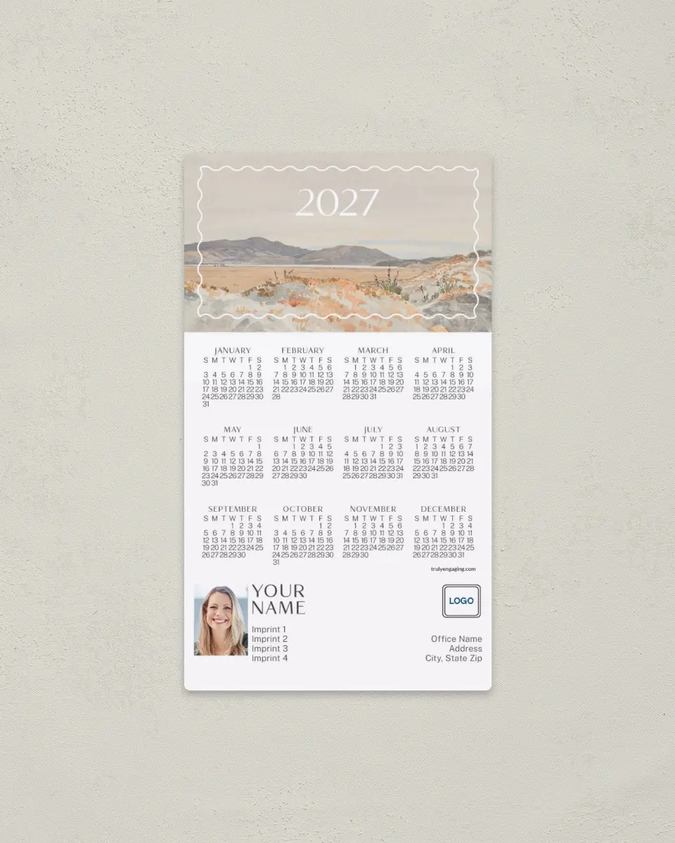 This is a 4" x 7" Full Magnet Calendar called Desert Sands printed in full color with a Standard Gloss finish