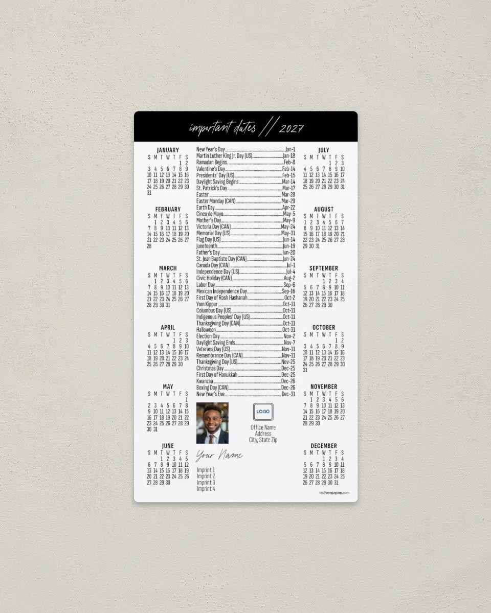 This is a 4" x 7" Full Magnet Calendar called Key Dates printed in full color with a Standard Gloss finish