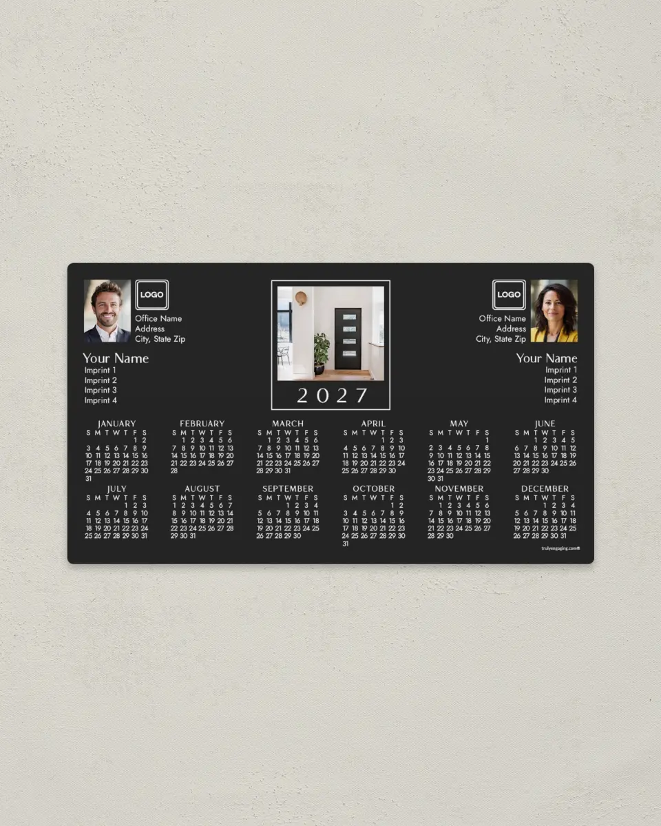 This is a 4" x 7" Full Magnet Calendar called Home Fronts printed in full color with a Standard Gloss finish