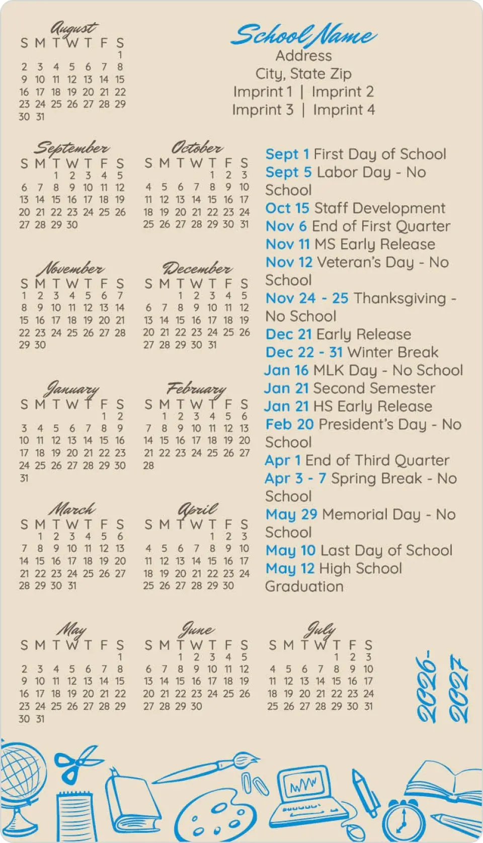 This is a 4" x 7" School Calendar Magnet called School Year Snapshot printed in full color