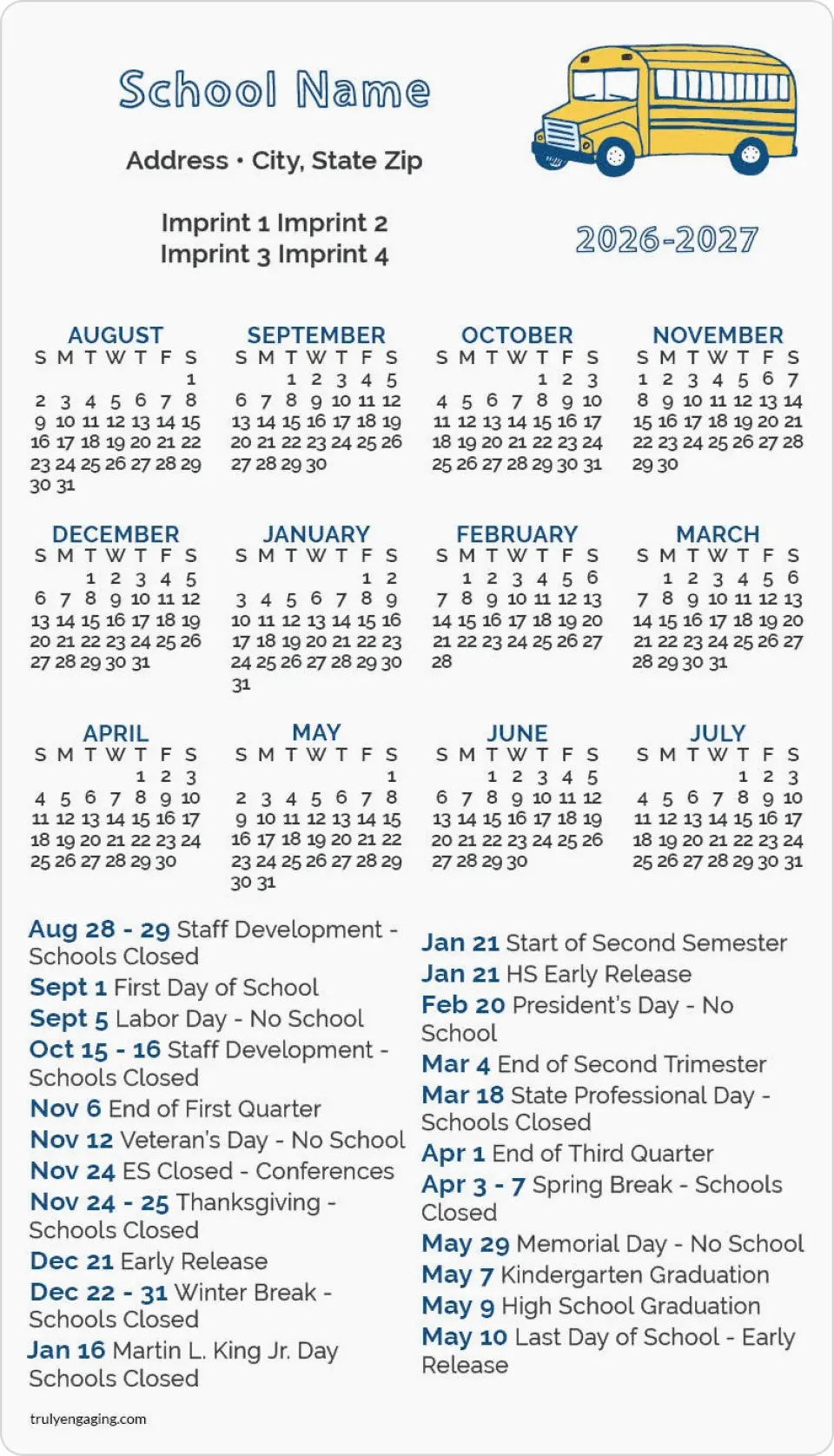This is a 4" x 7" School Calendar Magnet called Class Act printed in full color