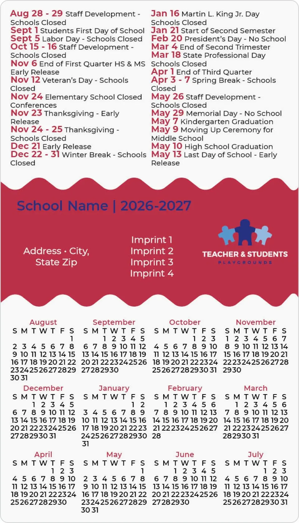 This is a 4" x 7" School Calendar Magnet called Knowledge is Power printed in full color