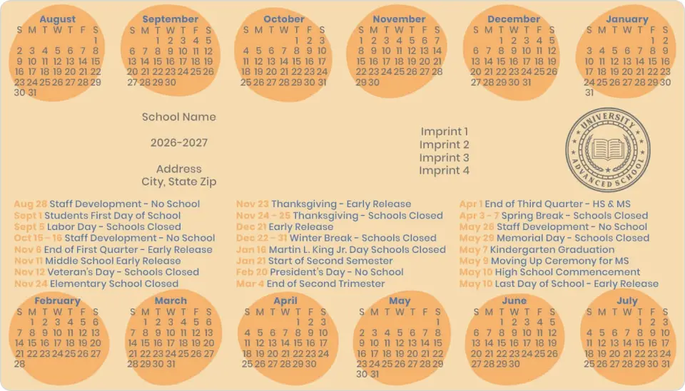 This is a 4" x 7" School Calendar Magnet called Bright Year Ahead printed in full color