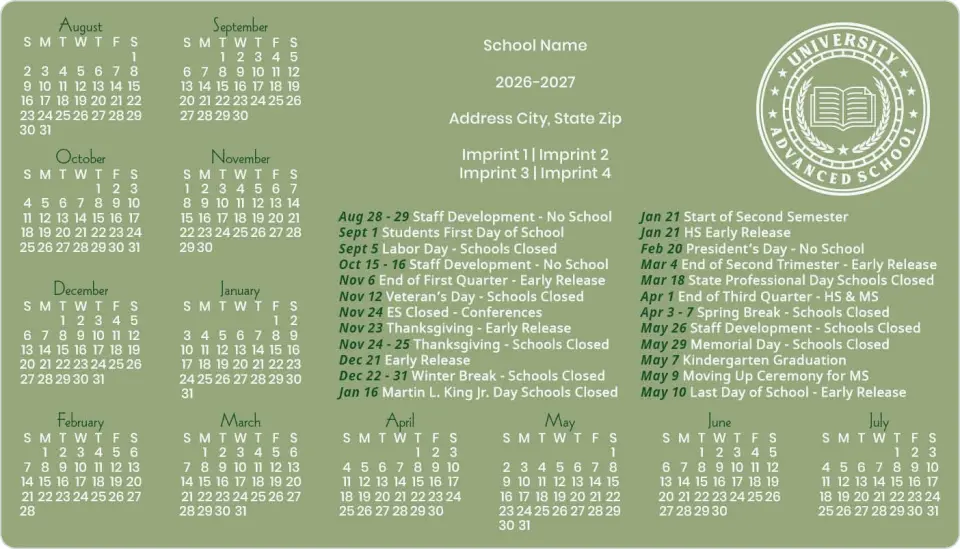 This is a 4" x 7" School Calendar Magnet called Clean Classroom printed in full color