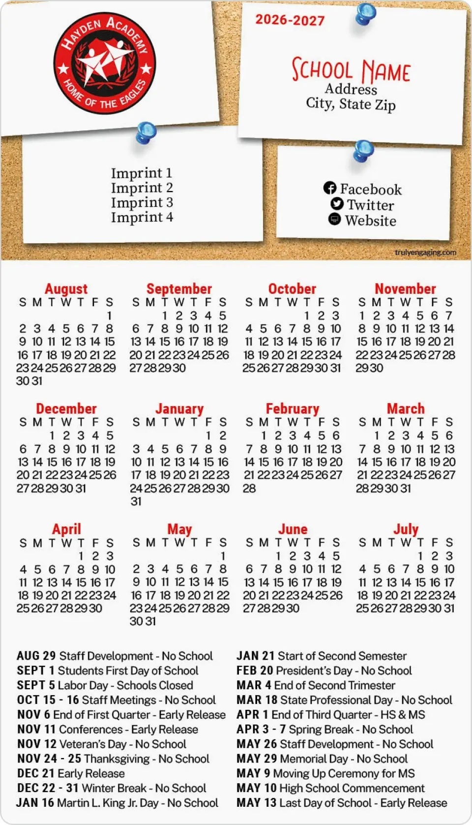 This is a 4" x 7" School Calendar Magnet called Cork It Up printed in full color