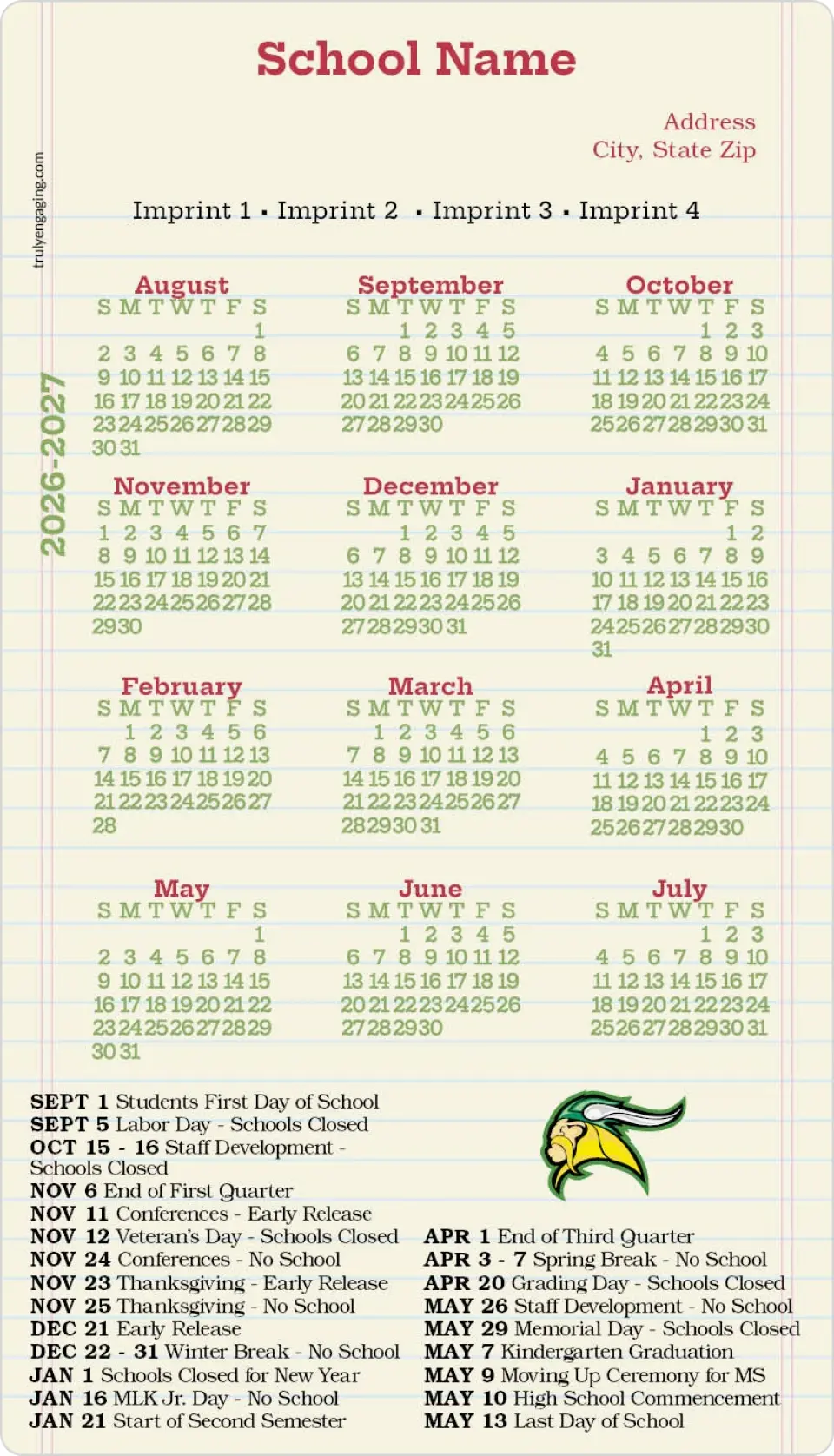 This is a 4" x 7" School Calendar Magnet called The Paper Planner printed in full color