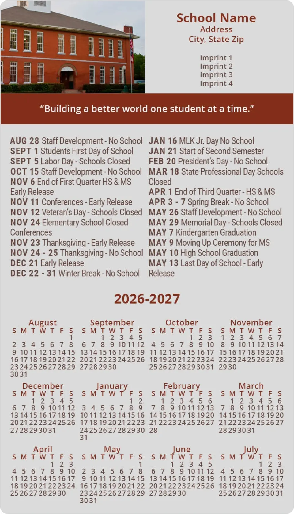 This is a 4" x 7" School Calendar Magnet called Classroom Chronicles printed in full color