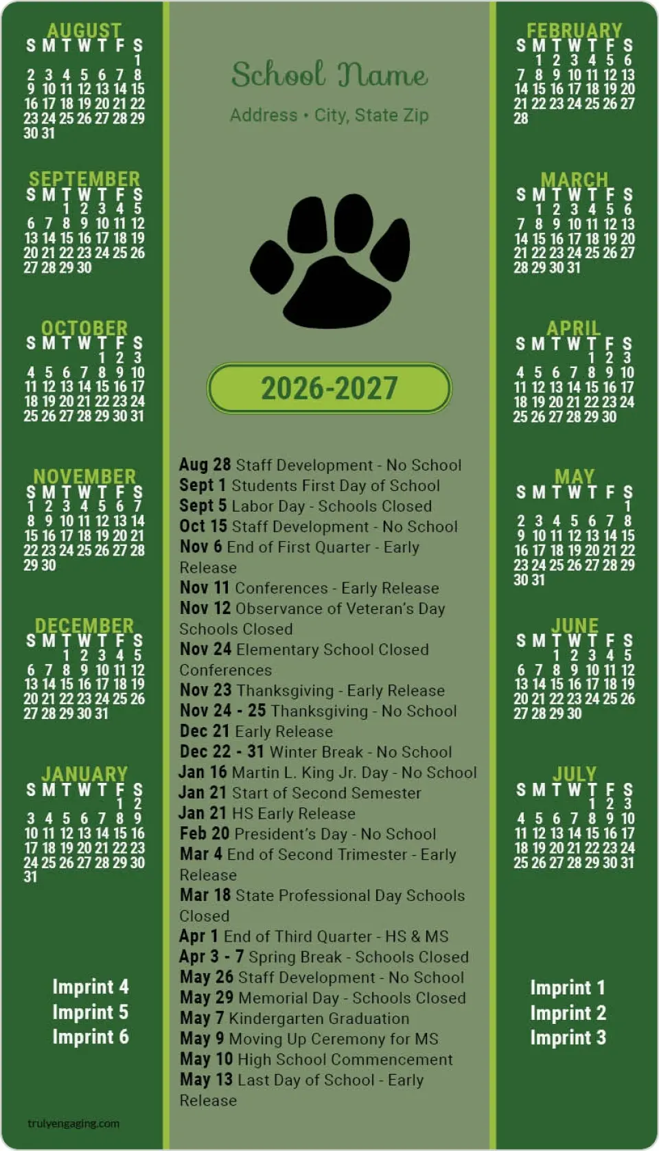 This is a 4" x 7" School Calendar Magnet called Brain Boost printed in full color