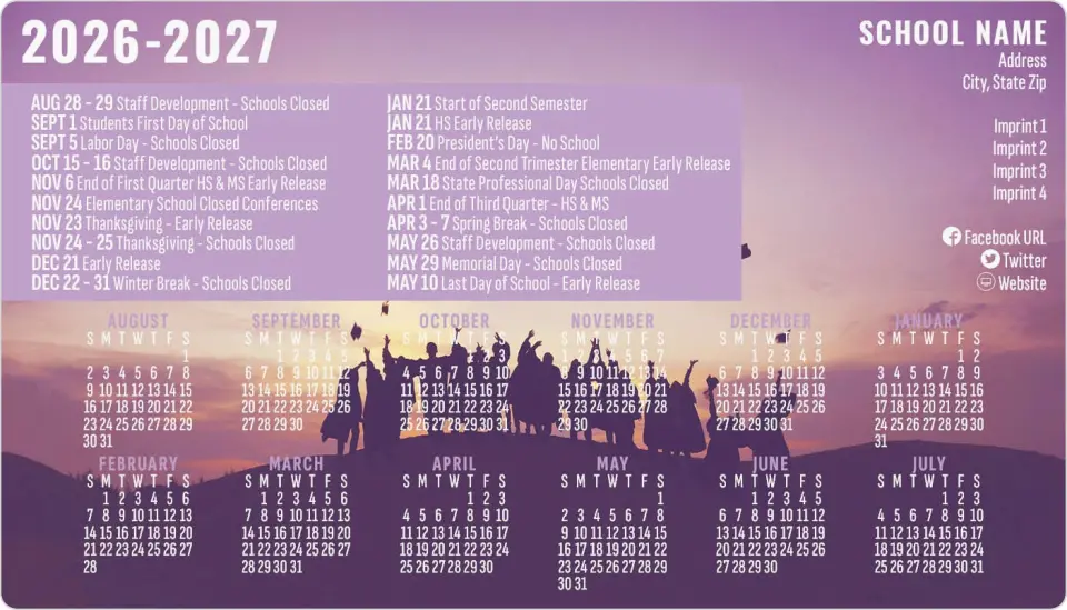 This is a 4" x 7" School Calendar Magnet called Getting Ready for Grad printed in full color