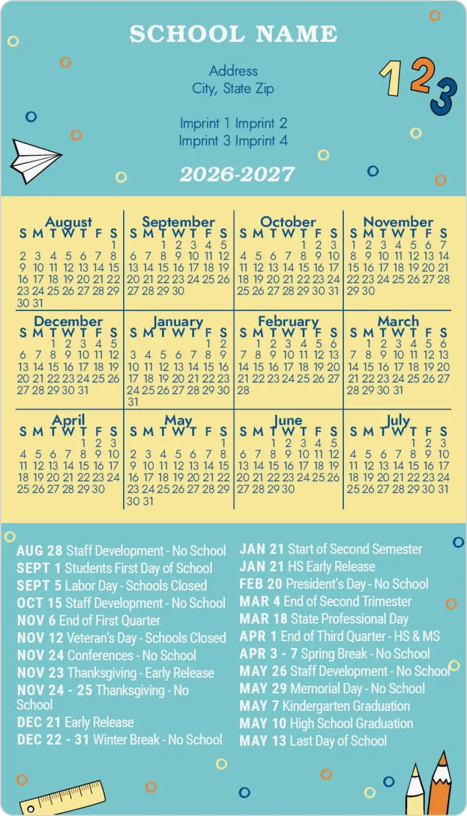 This is a 4" x 7" School Calendar Magnet called Counting Down printed in full color
